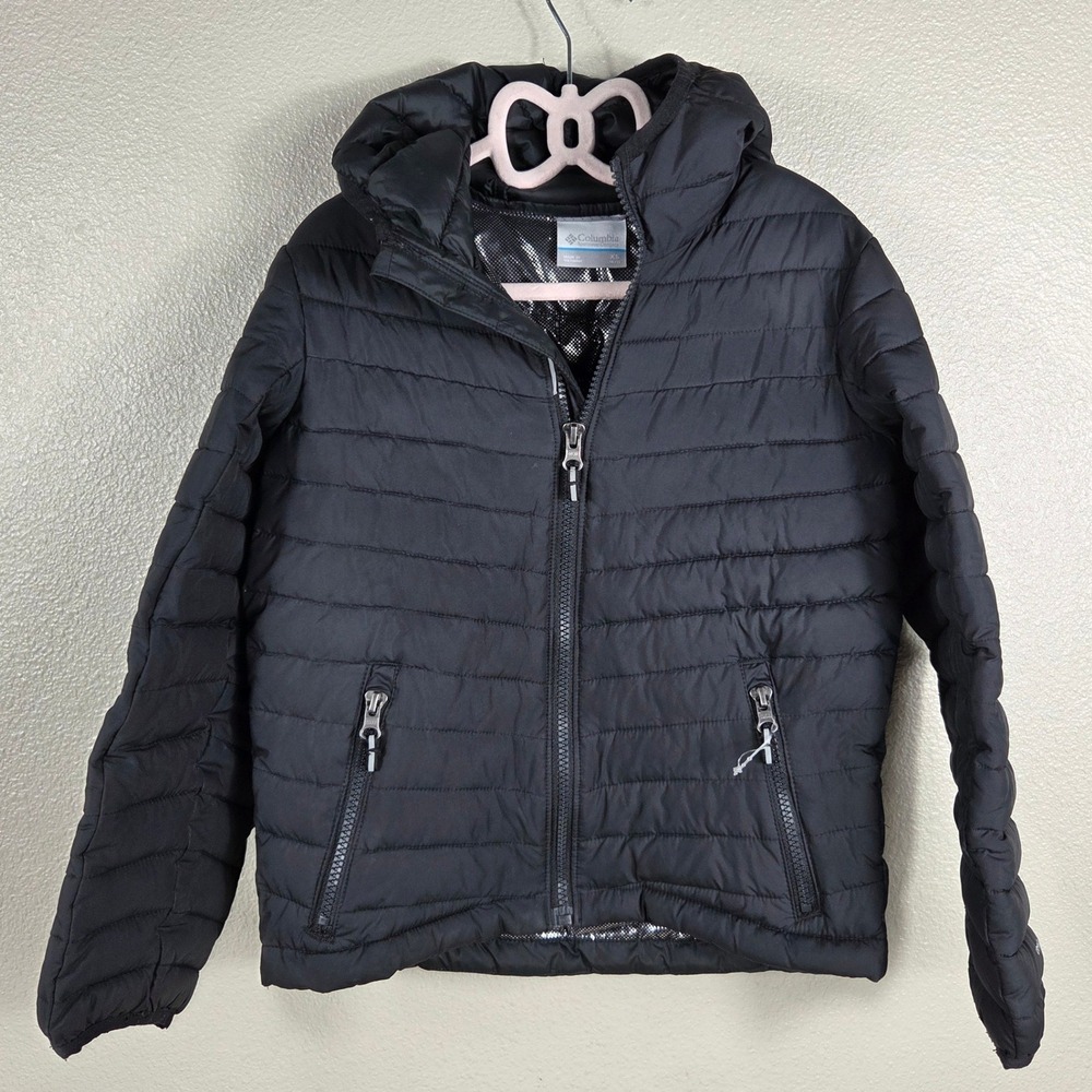 Columbia Omni-Heat Puffer Jacket Girls XS 6/7 Black Hooded Quilted Coat